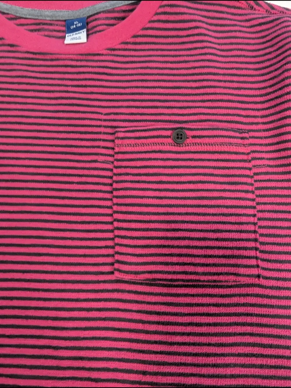 Old Navy Boys XL 14 16 Short Sleeve Textured Striped Pocket Tee Shirt Pink